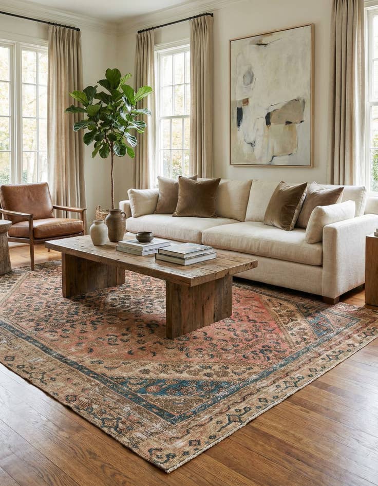 Detail image of  6' x 8' 10  Hand Knotted Ultra Vintage Persian Wool Rug