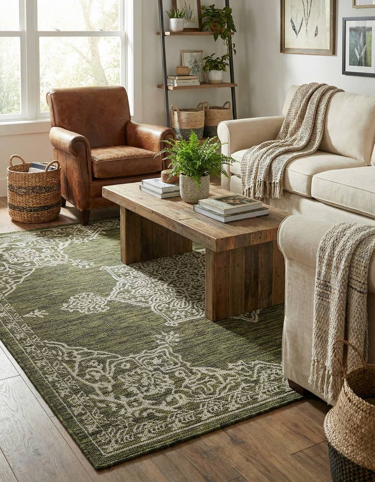 Detail image of  5' 3 x 5' 3  Washable Traditional Indoor / Outdoor Square Rug