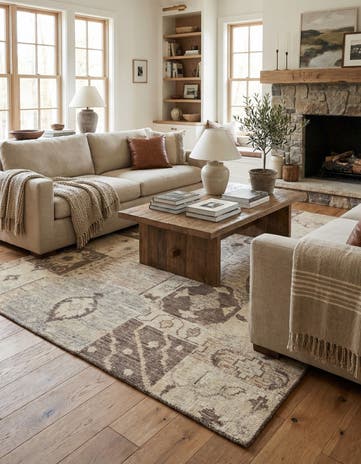 6' 7 x 9' 8 Hand Knotted Patchwork Wool Rug