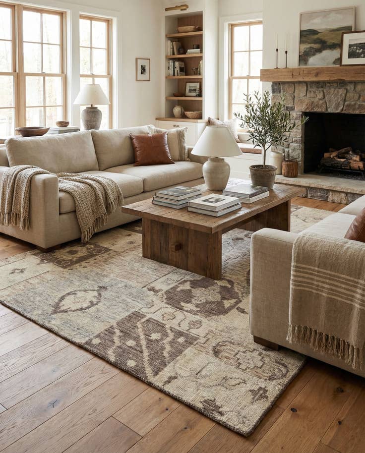 Detail image of 6' 7 x 9' 8 Hand Knotted Patchwork Wool Rug