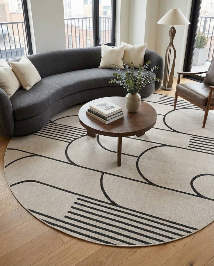 Detail image of 13' x 13' Easy-Clean Modern Indoor / Outdoor Round Rug