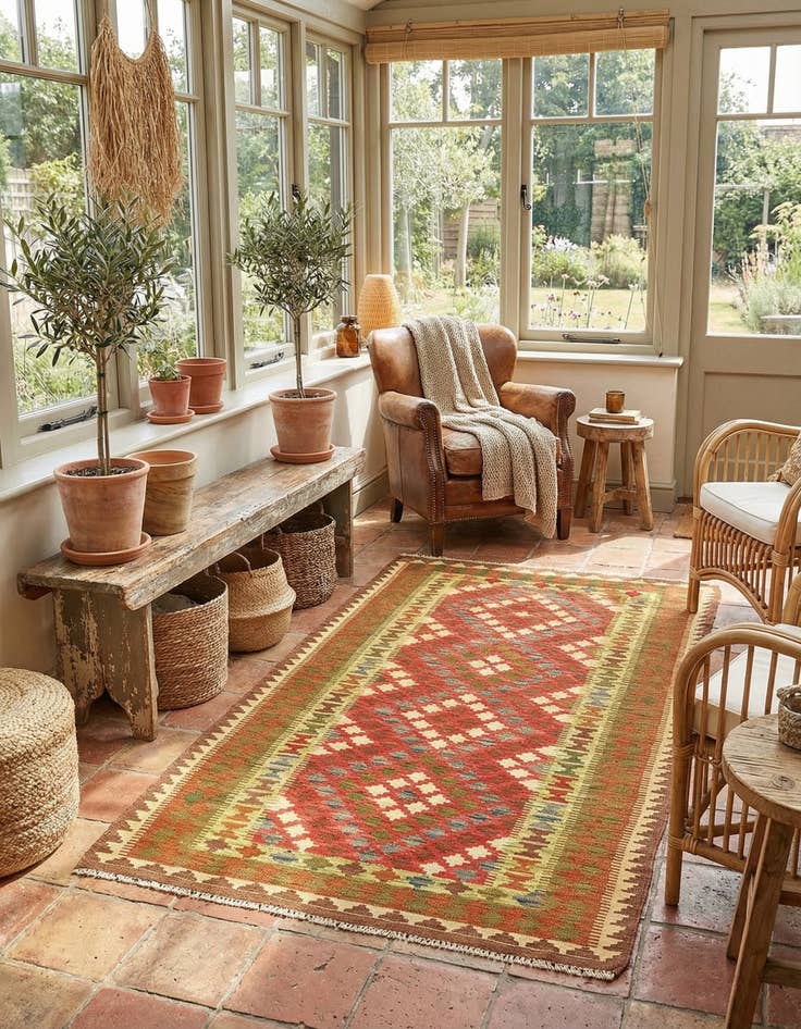 Detail image of 3' 4 x 6' 3 Hand Woven Kilim Maymana Wool Rug