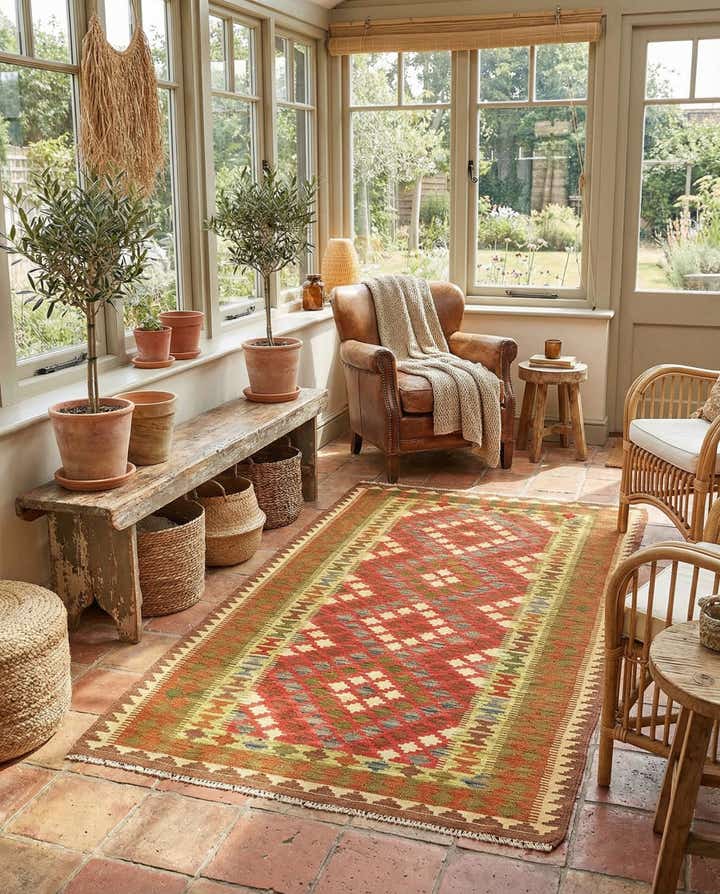 3' 4 x 6' 3 Hand Woven Kilim Maymana Wool Rug