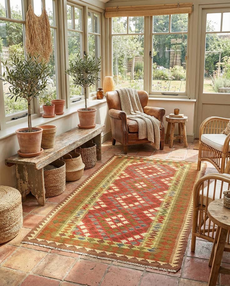 Detail image of 3' 4 x 6' 3 Hand Woven Kilim Maymana Wool Rug