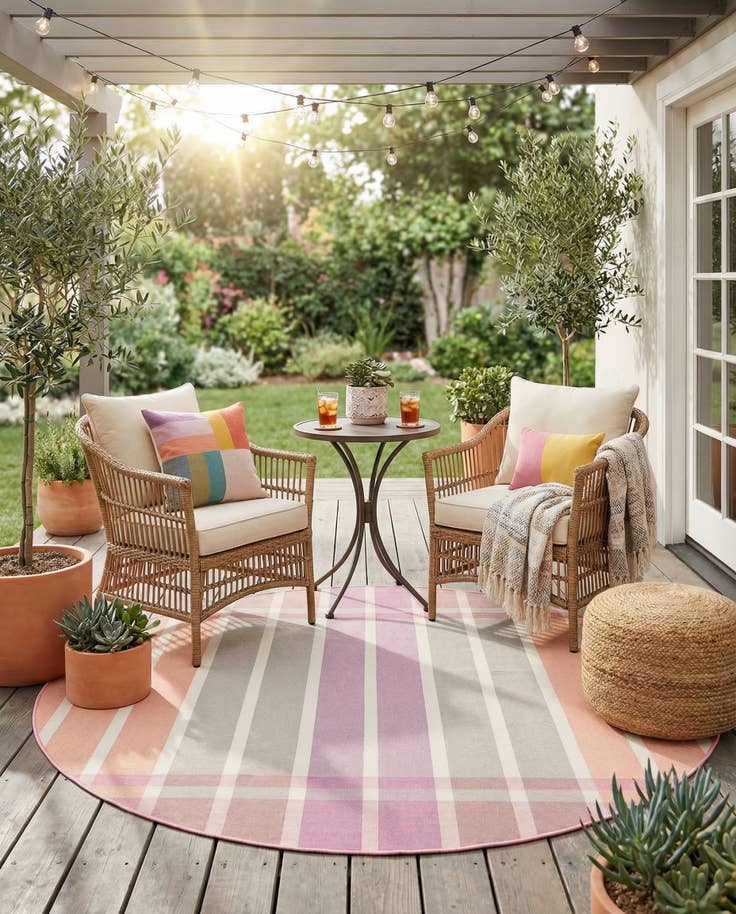 Detail image of 6' x 6' Easy-Clean Ribbon Indoor / Outdoor Round Rug