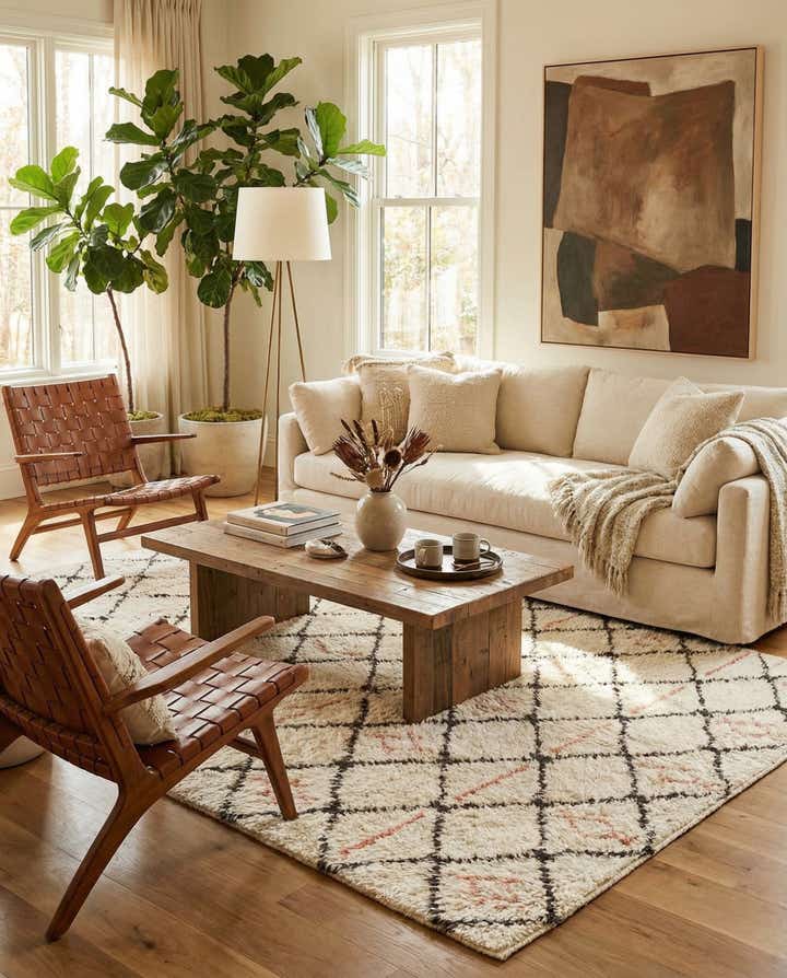 6' x 9' 4 Hand Knotted Moroccan Wool Rug