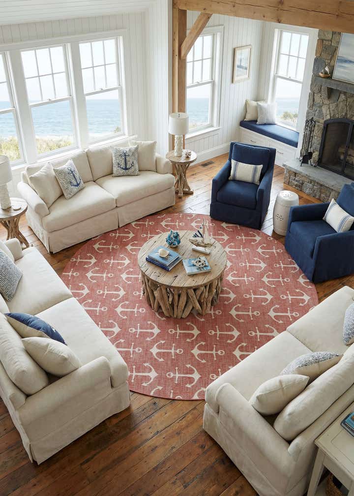 13' x 13' Easy-Clean Coastal Indoor / Outdoor Round Rug