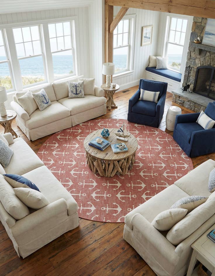 Detail image of 13' x 13'  Washable Coastal Indoor / Outdoor Round Rug