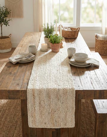 White Handmade Braided Jute Table Runner Rug