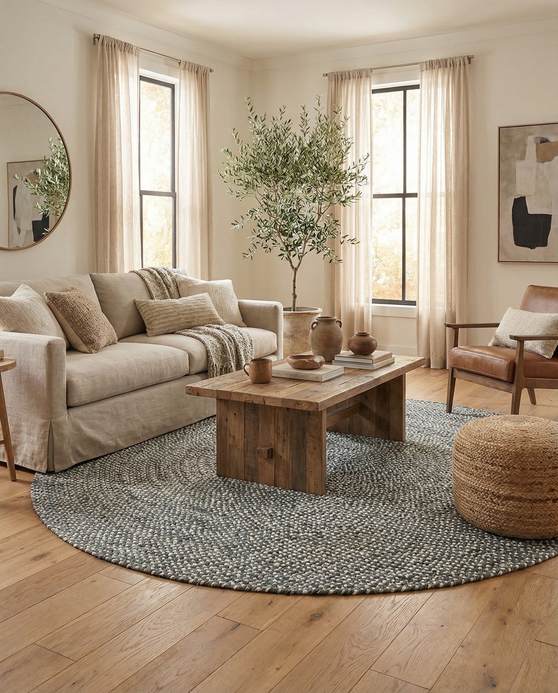  8' x 8'  Hand Braided Chindi Round Rug