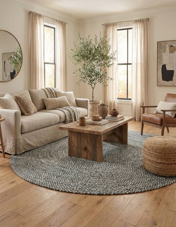 Detail image of  8' x 8'  Hand Braided Chindi Round Rug