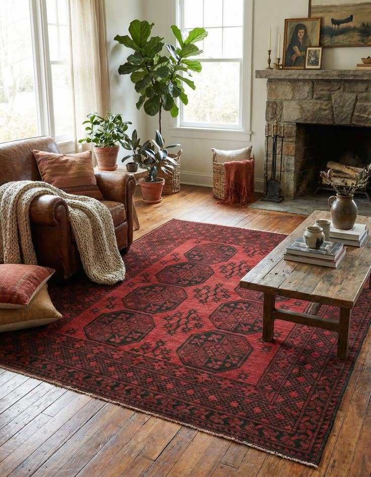 Detail image of 4' 9 x 6' 4  Hand Knotted Afghan Akhche Wool Rug