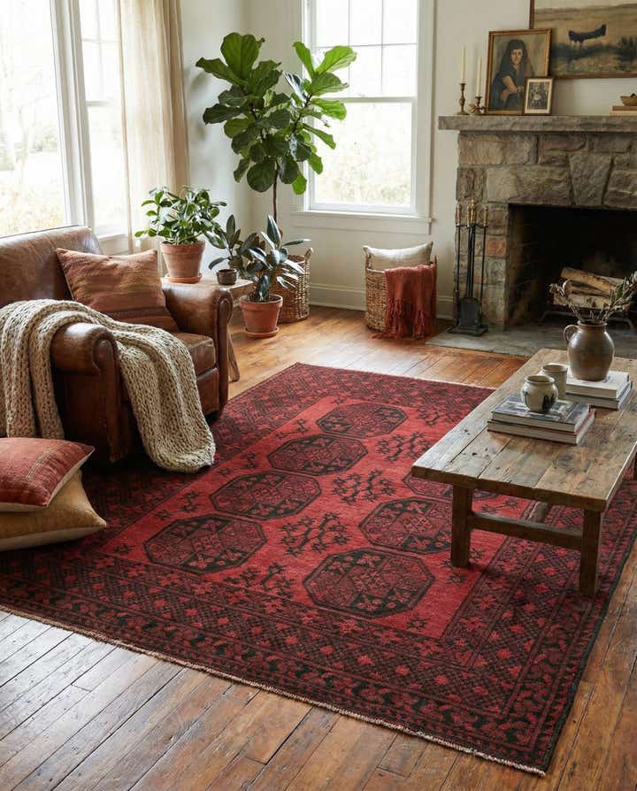 145cm x 195cm Noué main Afghan Akhche Tapis Laine
