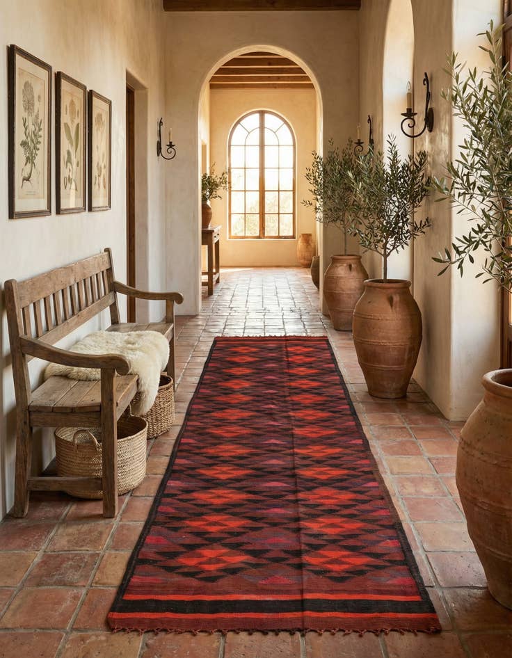 Detail image of 4' 4 x 12' 10  Hand Woven Kilim Fars Wool Runner Rug