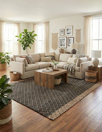 Black Hand Woven Chindi Trellis Rug