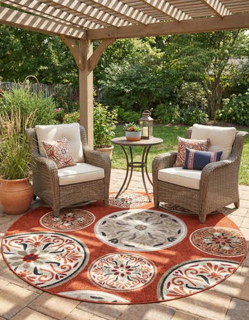 7' 1 x 7' 1 Easy-Clean Modern Indoor / Outdoor Round Rug