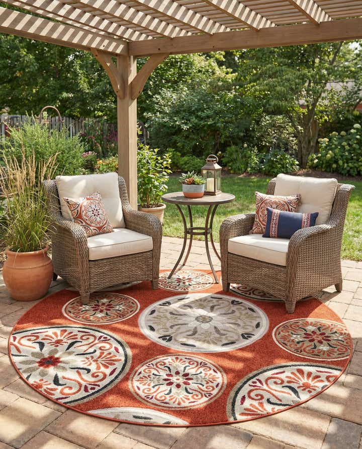 7' 1 x 7' 1 Easy-Clean Modern Indoor / Outdoor Round Rug