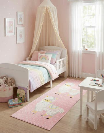 Pink Llama Whimsy Kids Runner Rug