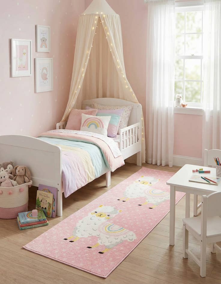 Detail image of 2' 2 x 6' Llama Whimsy Kids Runner Rug