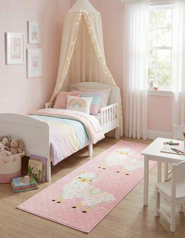 Pink Llama Whimsy Kids Runner Rug