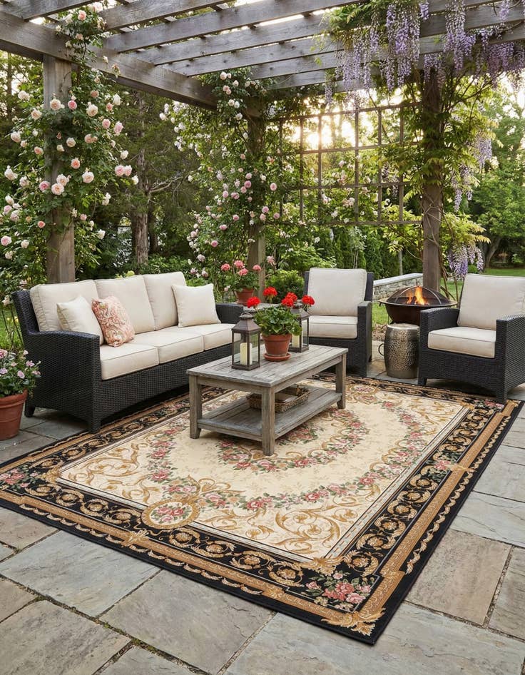 Detail image of 9' x 12'  Washable Traditional Indoor / Outdoor Rug
