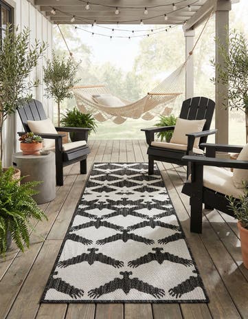 Black and White Easy-Clean Modern Indoor / Outdoor Runner Rug
