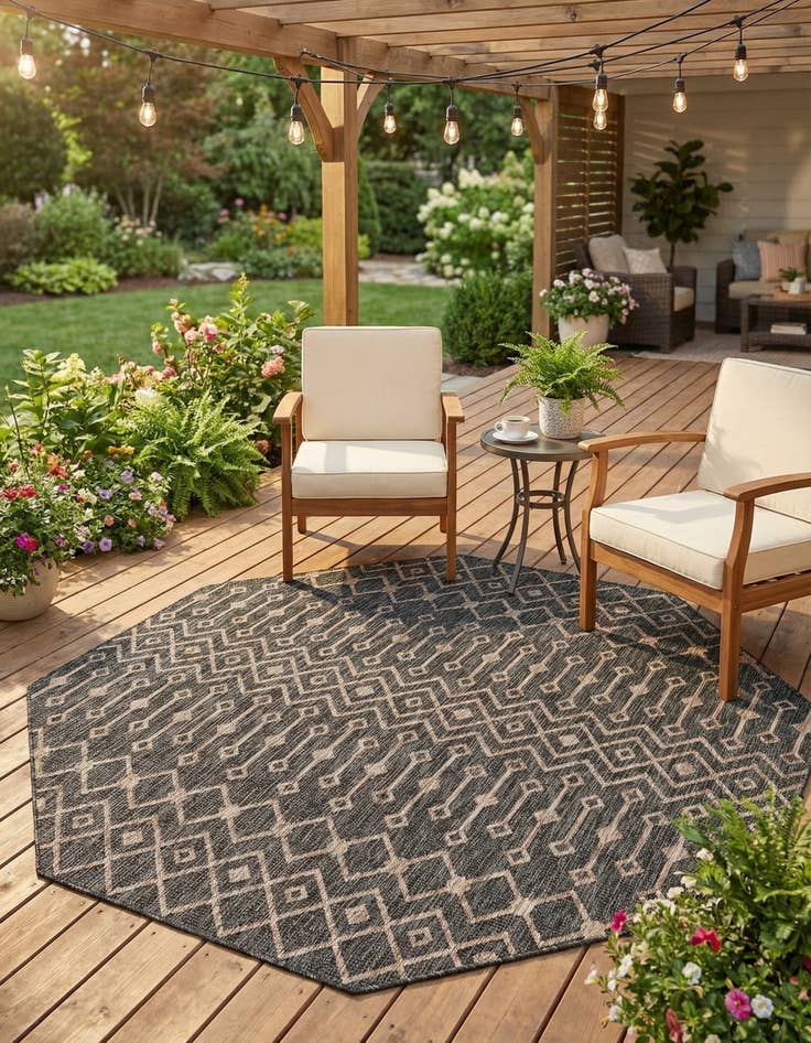 Detail image of 7' 10 x 7' 10  Washable Trellis Indoor / Outdoor Octagon Rug