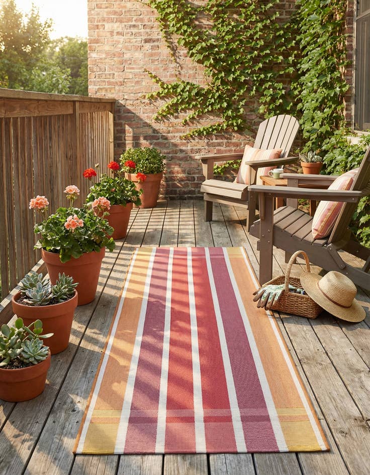 Detail image of 2' x 6'  Washable Striped Indoor / Outdoor Runner Rug