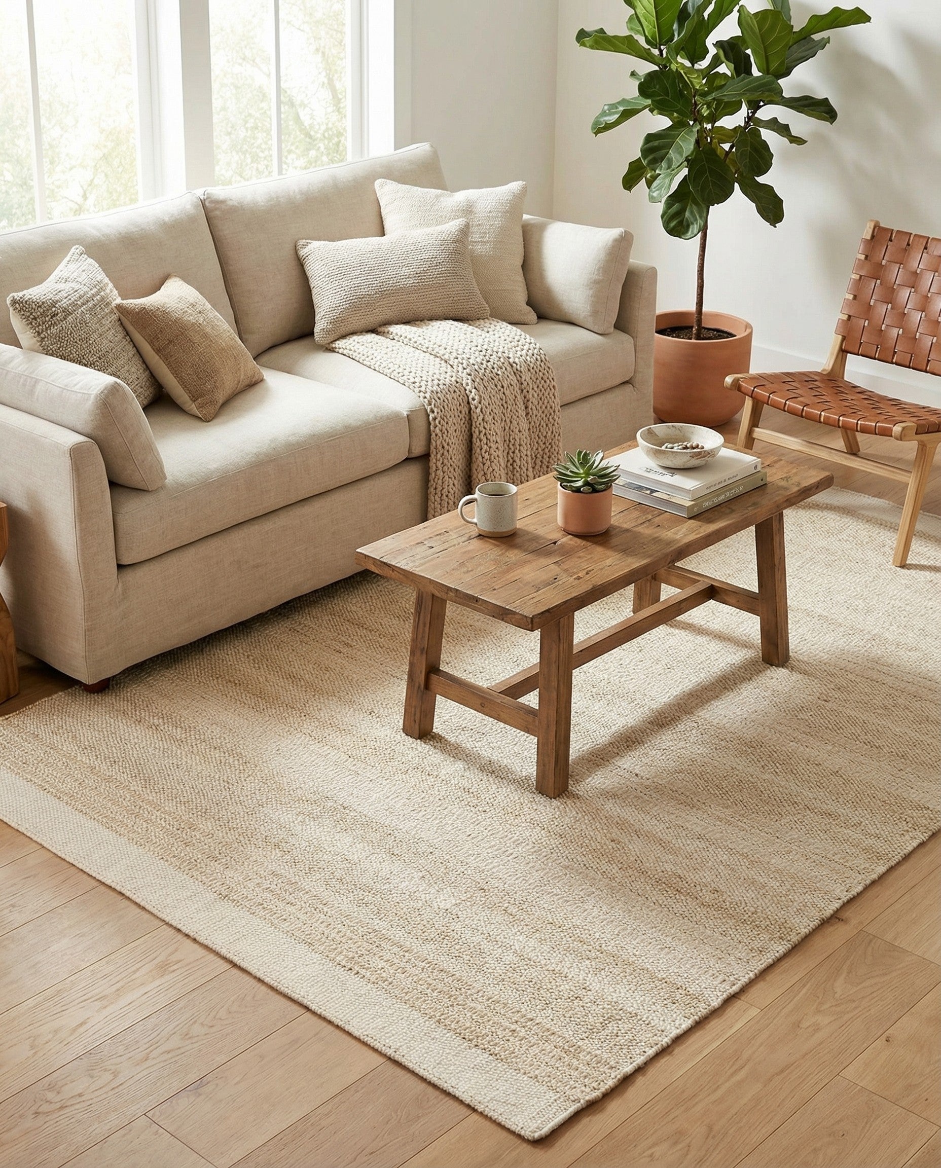 Ivory and White Hand Woven Lariat Rug