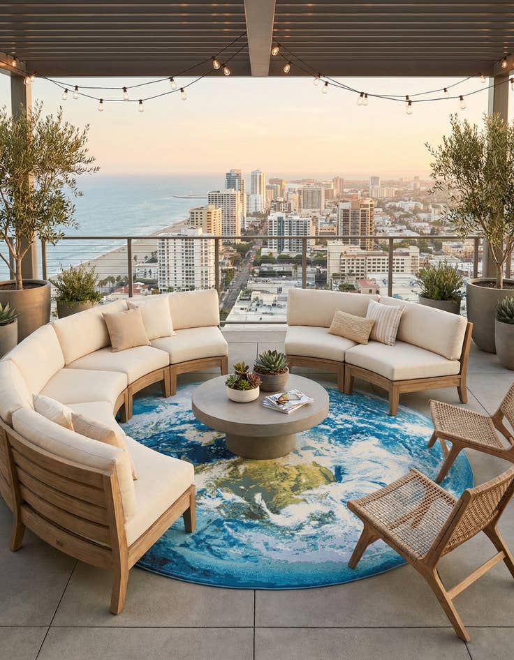 Detail image of 10' x 10'  Washable Modern Indoor / Outdoor Round Rug