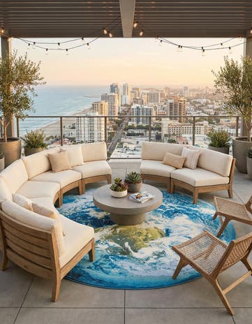 10' x 10' Easy-Clean Modern Indoor / Outdoor Round Rug