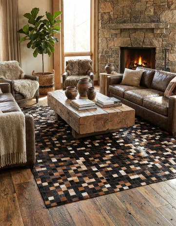 5' x 7' 8 Cowhide Leather Rug