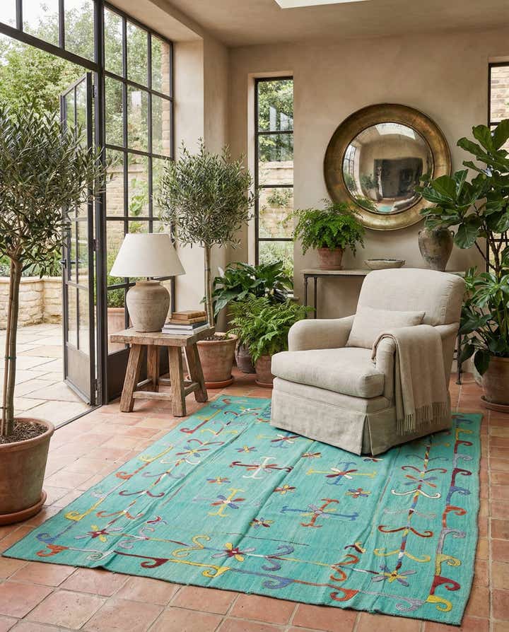 5' 9 x 7' 9 Hand Woven Kilim Suzani Wool Rug