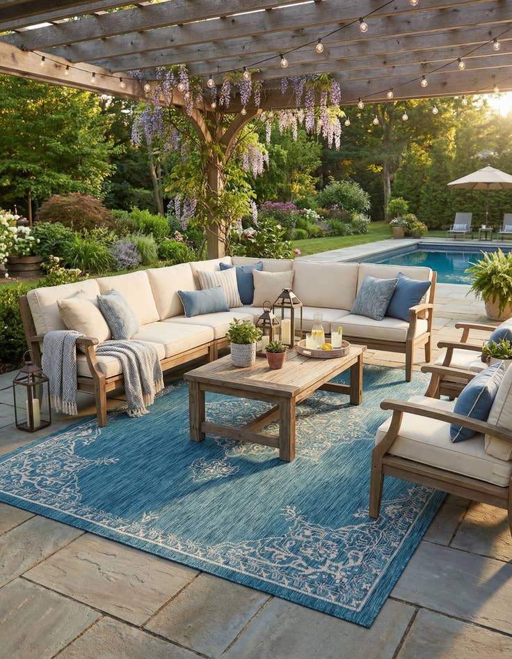 Detail image of  9' x 12'  Washable Traditional Indoor / Outdoor Rug