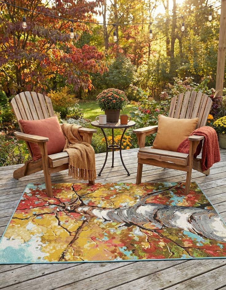 Detail image of 4' 1 x 6' 1  Washable Botanical Indoor / Outdoor Rug