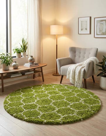Green Lattice Shag Round Rug