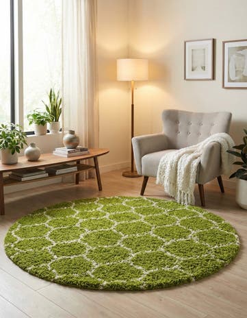 Green Lattice Shag Round Rug