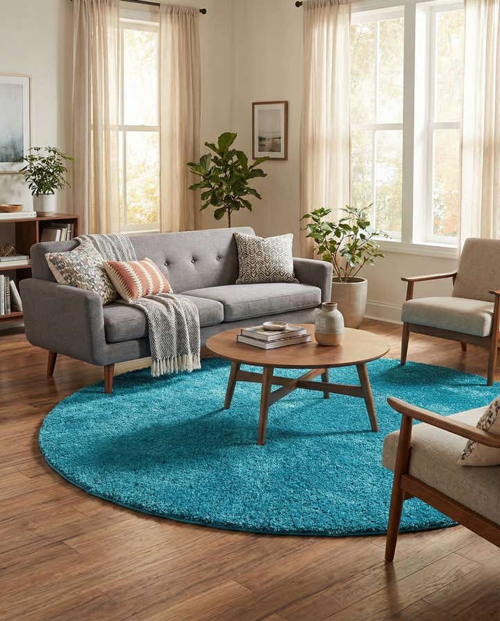 7' 10 x 7' 10 Solid Frieze Round Rug