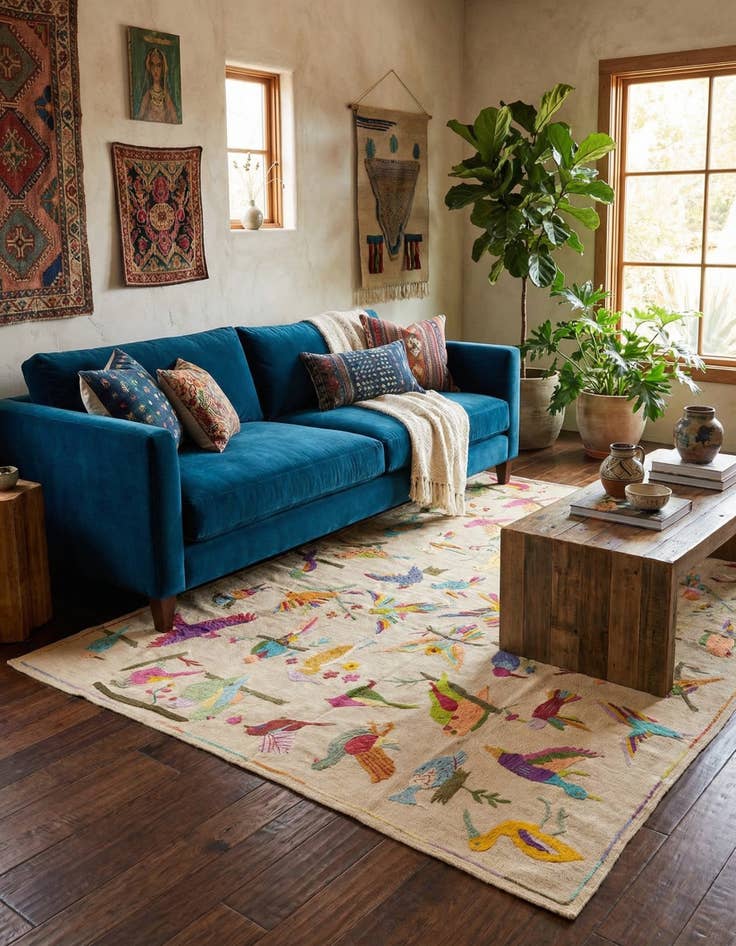 Detail image of 5' 11 x 7' 3  Hand Woven Kilim Suzani Wool Rug