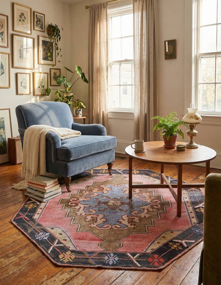 Detail image of 7' 6 x 7' 6 Washable Timeless Octagon Rug