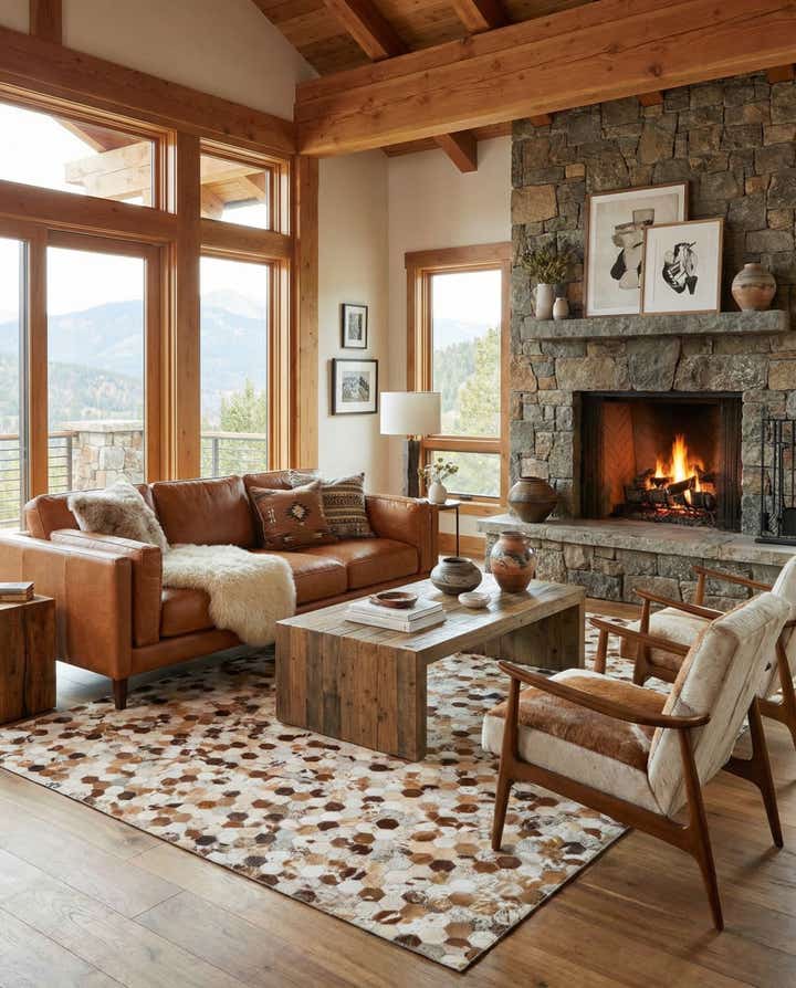 5' 2 x 8' 1 Cowhide Leather Rug