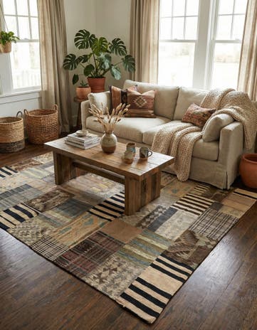 6' 4 x 9' 7 Hand Woven Kilim Patchwork Wool Rug