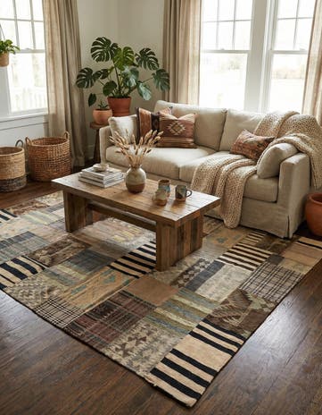 6' 4 x 9' 7 Hand Woven Kilim Patchwork Wool Rug