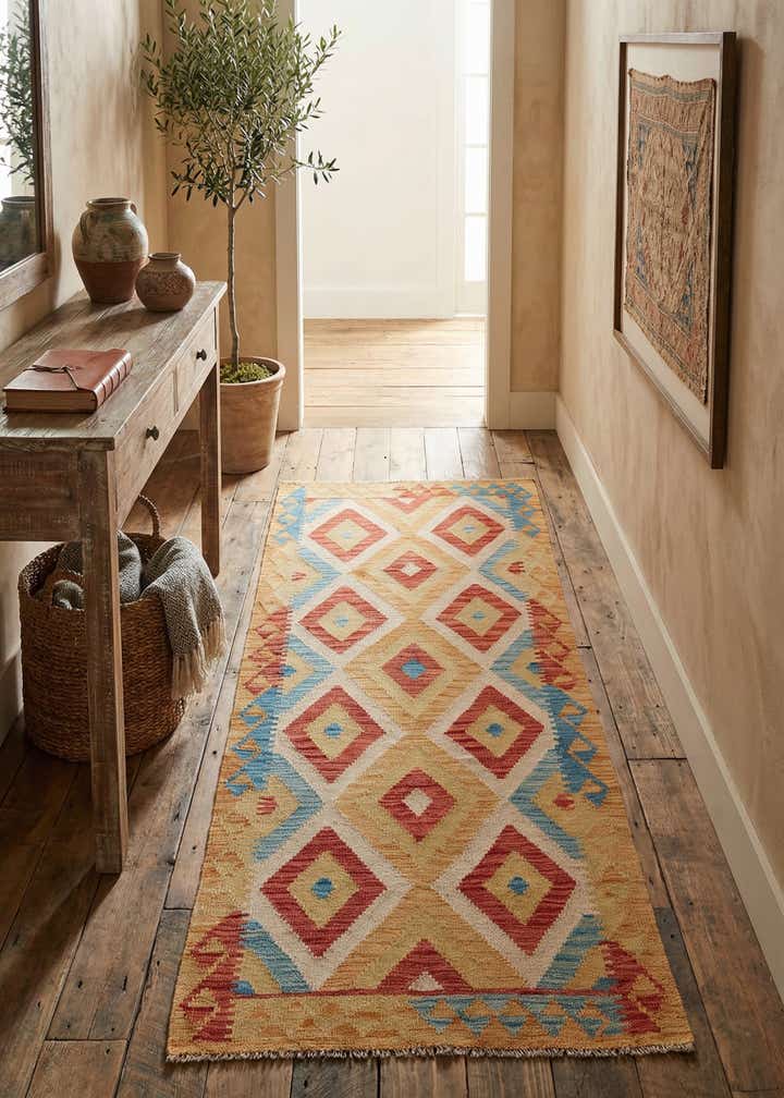 3' 3 x 6' 7 Hand Woven Kilim Maymana Wool Runner Rug