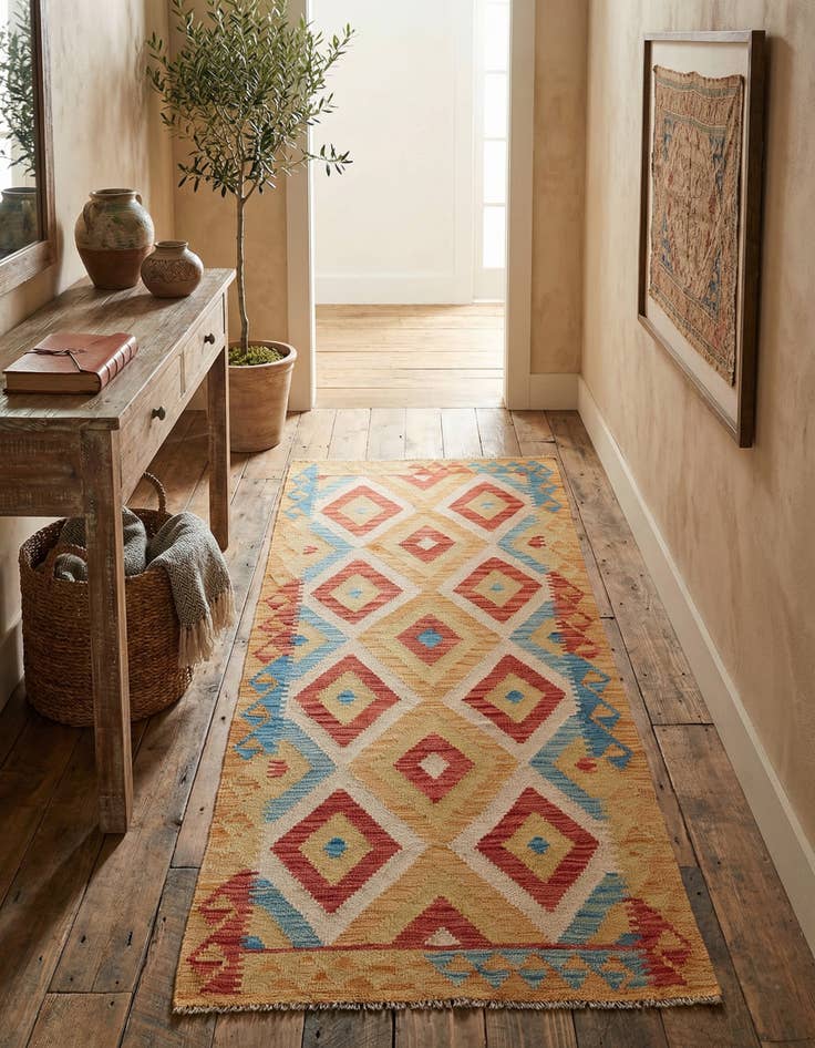 Detail image of 3' 3 x 6' 7 Hand Woven Kilim Maymana Wool Runner Rug