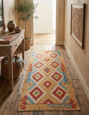 3' 3 x 6' 7 Hand Woven Kilim Maymana Wool Runner Rug