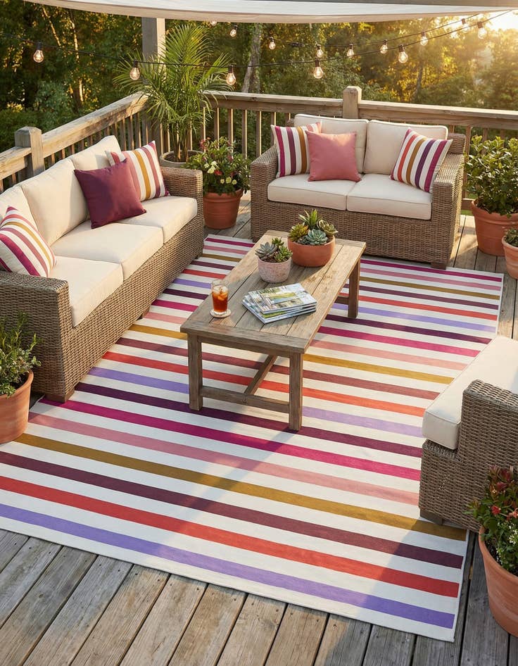 Detail image of 9' x 12'  Washable Striped Indoor / Outdoor Rug