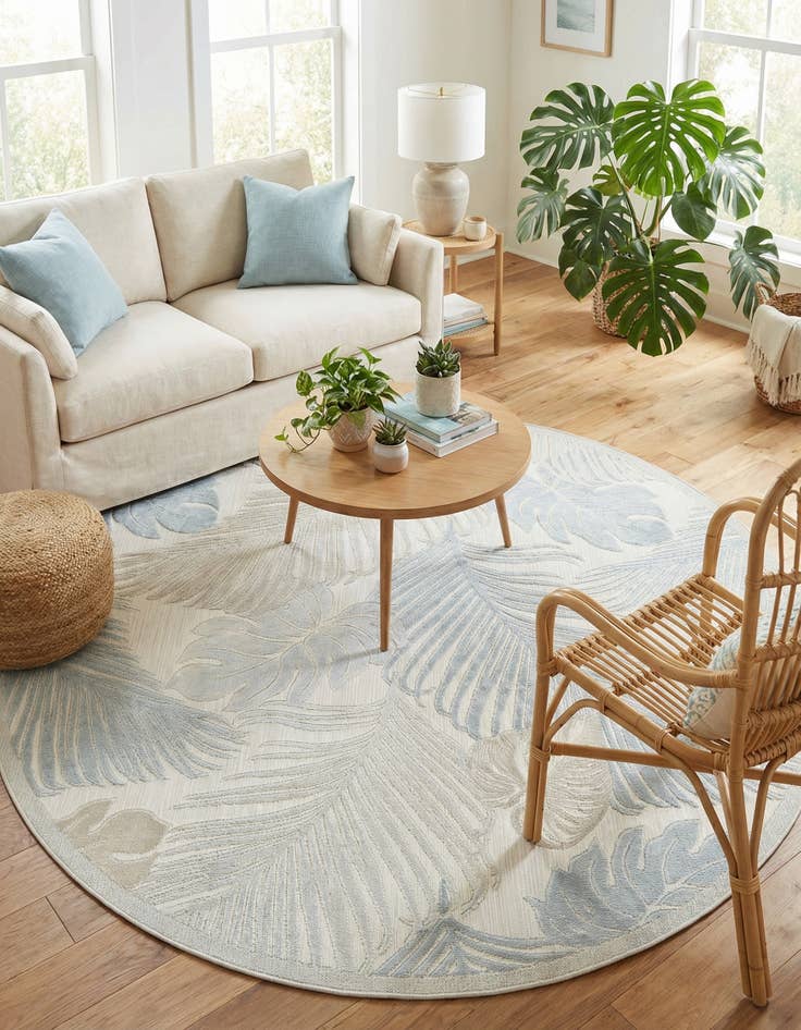 Detail image of  8' 2 x 8' 2  Washable Botanical Indoor / Outdoor Round Rug