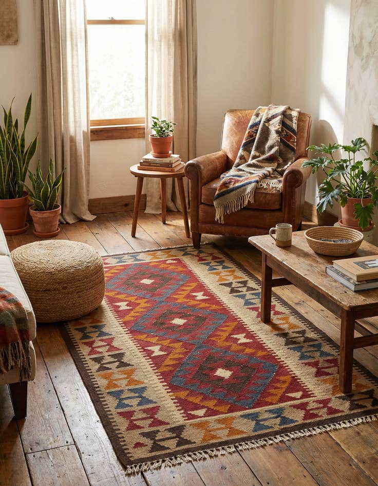 Detail image of 3' 5 x 6' 4  Hand Woven Kilim Maymana Wool Rug