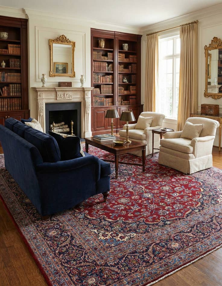 Detail image of 9' 9 x 13' 3  Hand Knotted Kashan Persian Wool Rug